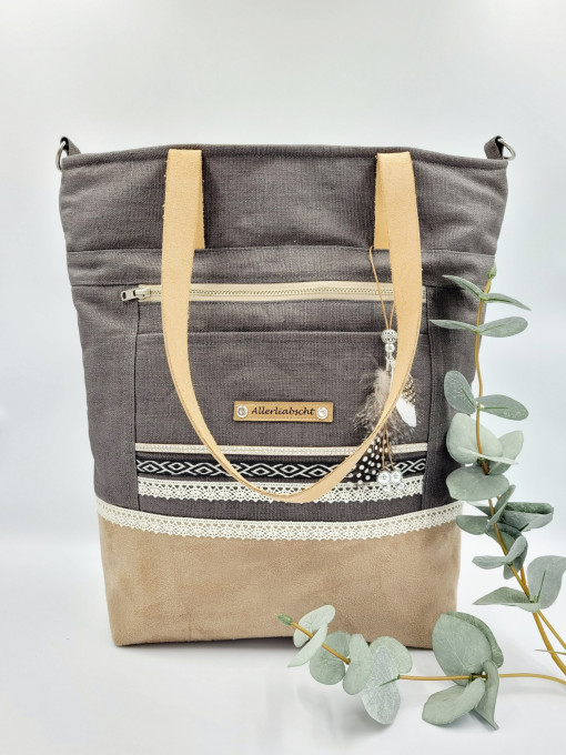 Rucksacktasche grau beige
